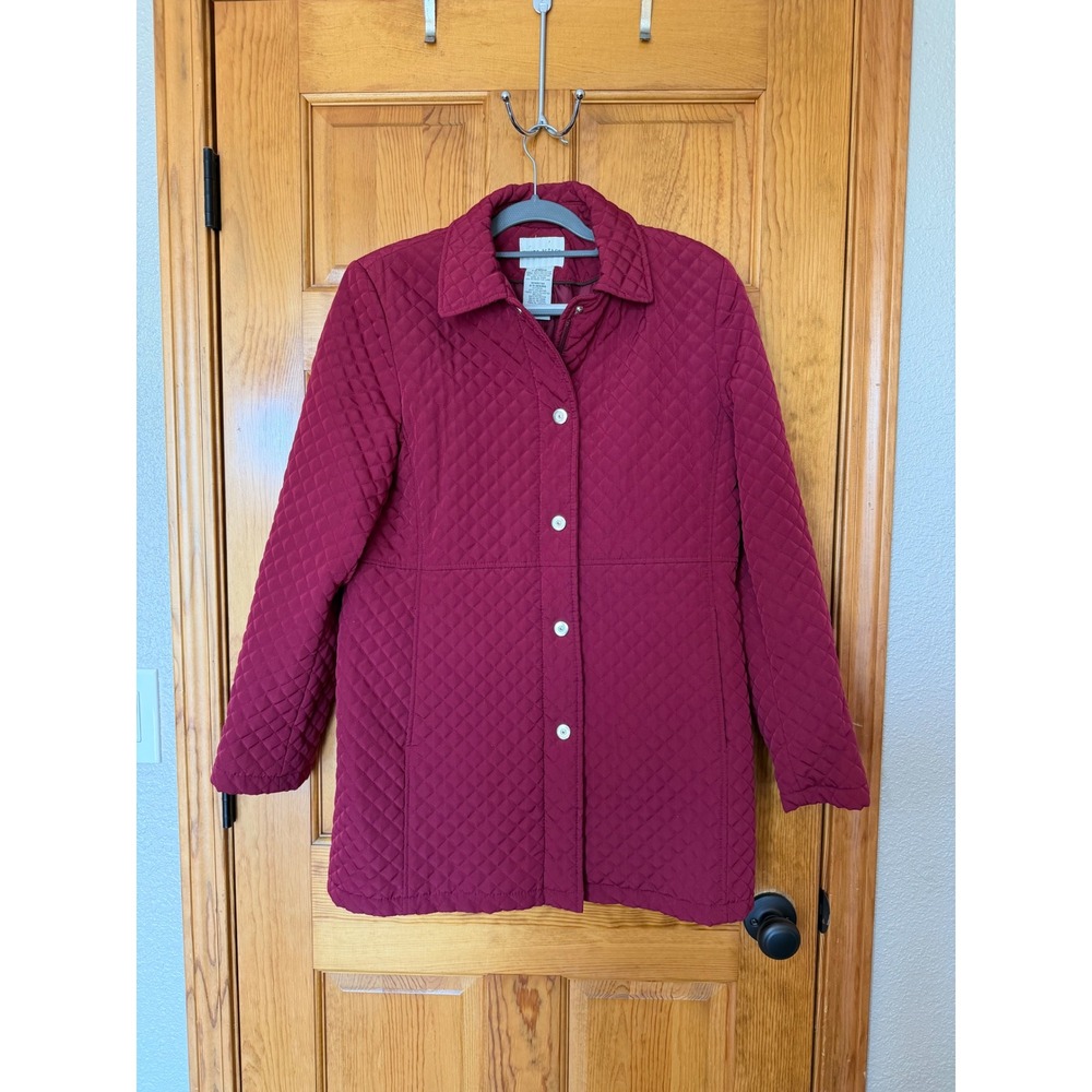 White Stag Maroon Dust Quilted Barn Jacket Snap Front Womens Medium 8/10